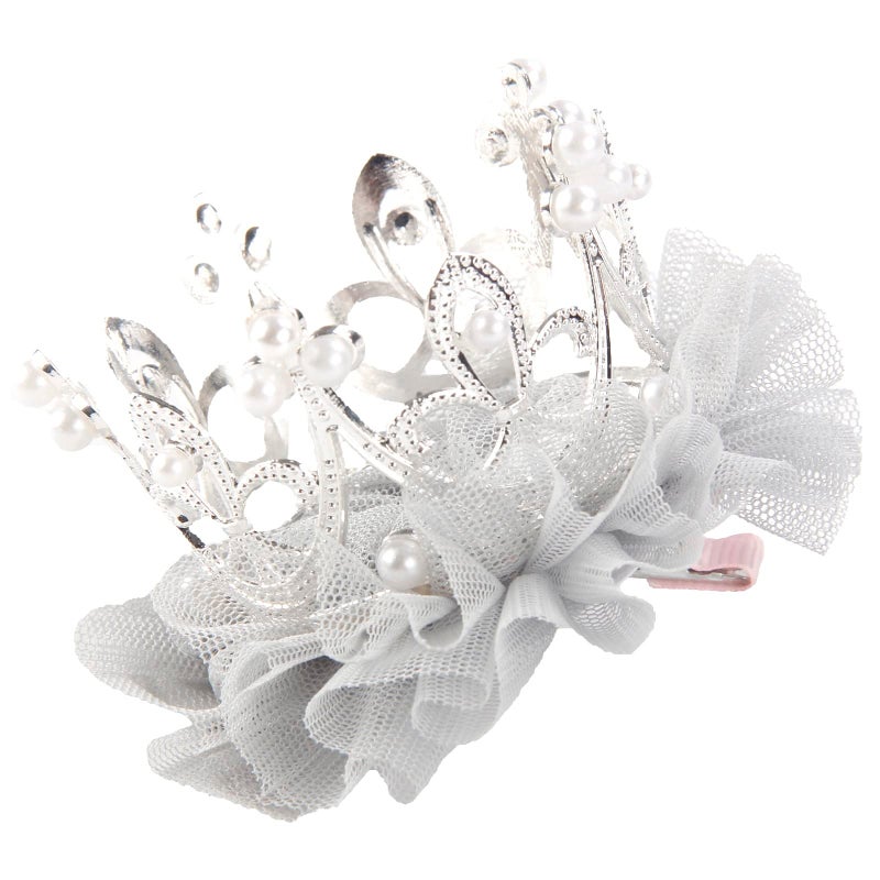 Nishine Baby Crown Hair Pins Princess Girls Crown Tiara Hair Clips Tulle Mesh Tiaras for Kids Gift (Silver) - Image 1